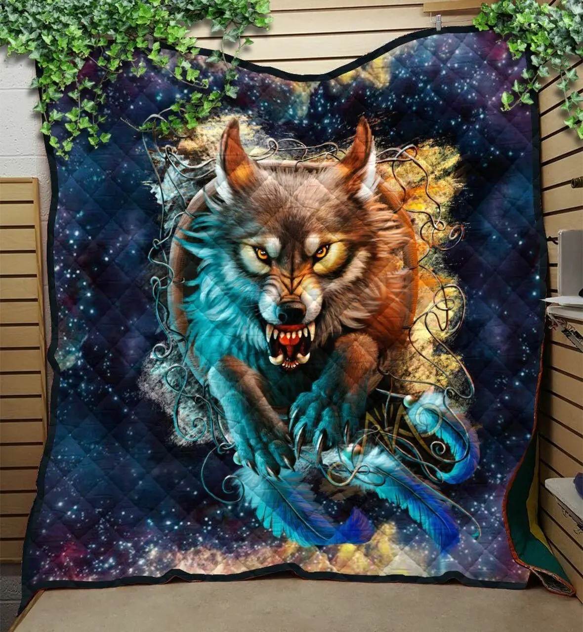 Galaxy Wolf Quilt Blanket Great Customized Blanket Gifts For Birthday Christmas Thanksgiving and Home Decor
