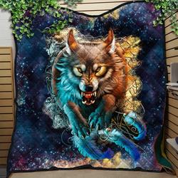 Galaxy Wolf Quilt Blanket Great Customized Blanket Gifts For Birthday Christmas Thanksgiving and Home Decor