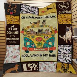 German Shepherd Hippie On A Dark Desert Highway Cool Wind In My Hair Quilt Blanket Great Customized Blanket Gifts For Birthday Christmas Thanksgiving and Home Decor