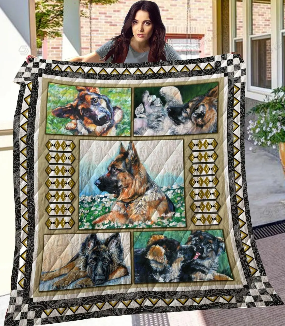 German Shepherd On The Flower Field Quilt Blanket Great Customized Blanket Gifts For Birthday Christmas Thanksgiving and Home Decor