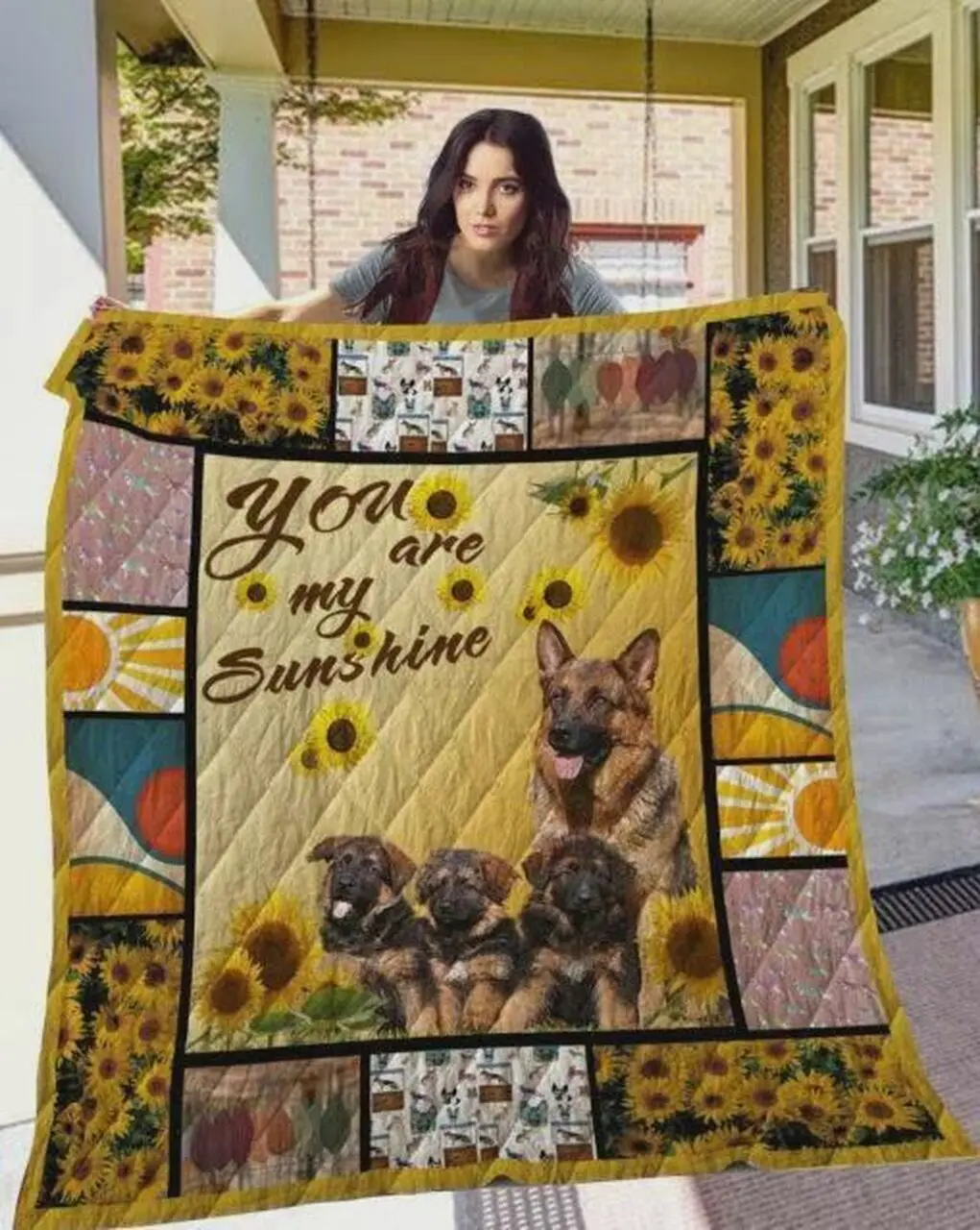 German Shepherd Sunflower You Are My Sunshine Quilt Blanket Great Customized Blanket Gifts For Birthday Christmas Thanksgiving and Home Decor