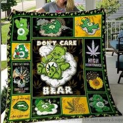 Gift For Hippie Green And Hologram Dont Care Bear Love Bud Quilt Hg and Home Decor