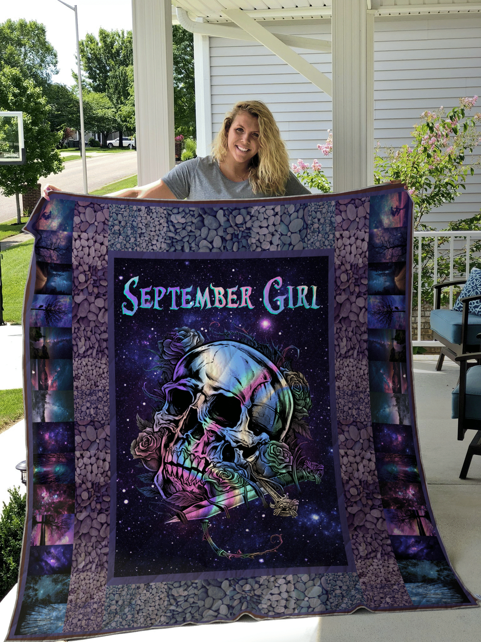 Gift For September Girl Skull Quilt Aqx Fuct3009 and Home Decor