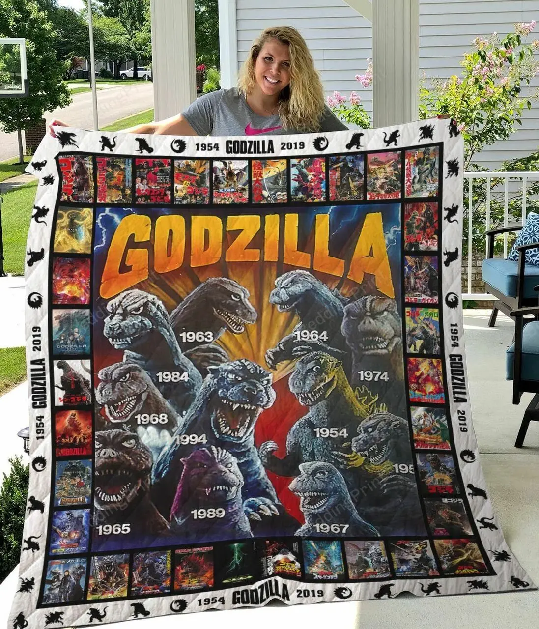 Godzilla Quilt Blanket Gift Ideas For Fans Loves Godzilla and Home Decor