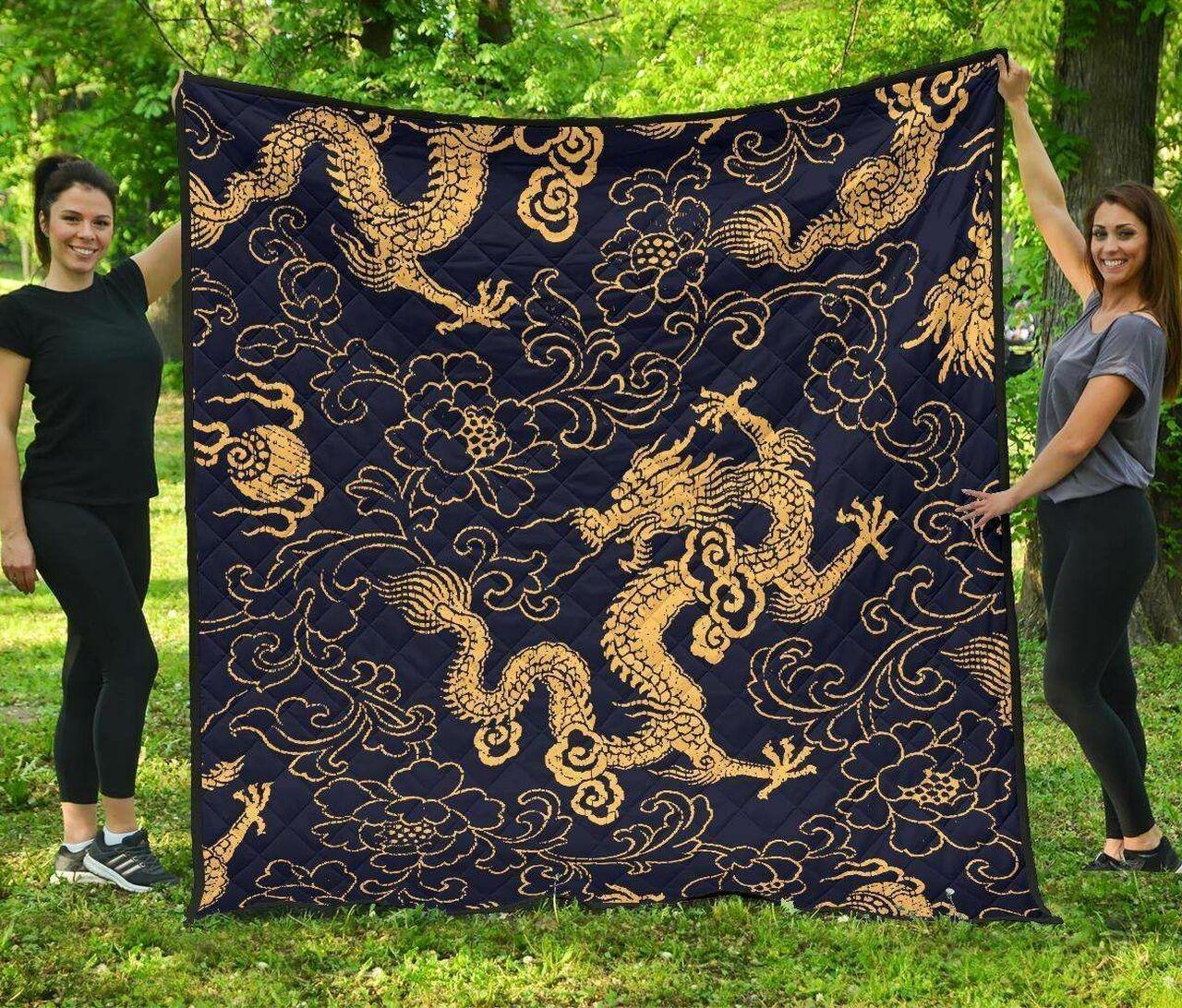 Gold Dragon Pattern DHCDHC DT1910 Quilt Blanket and Home Decor