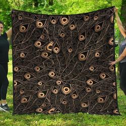 Gold Peacock Feather Pattern DHCDHC DT1910 Quilt Blanket and Home Decor
