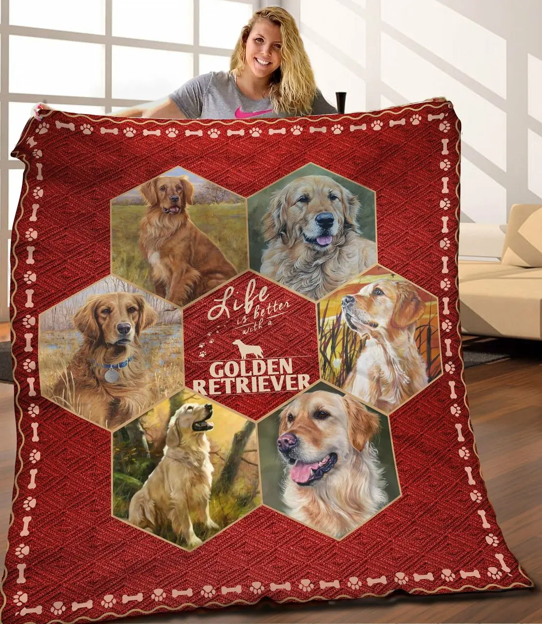 Golden Retriever Quilt Yyd and Home Decor