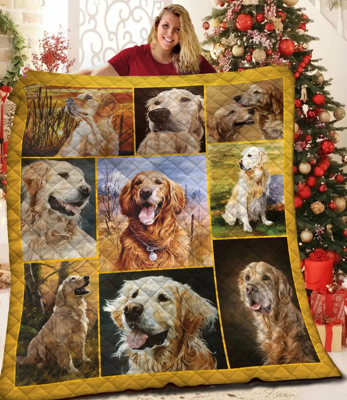 Golden Retriever Quilt Yzc and Home Decor