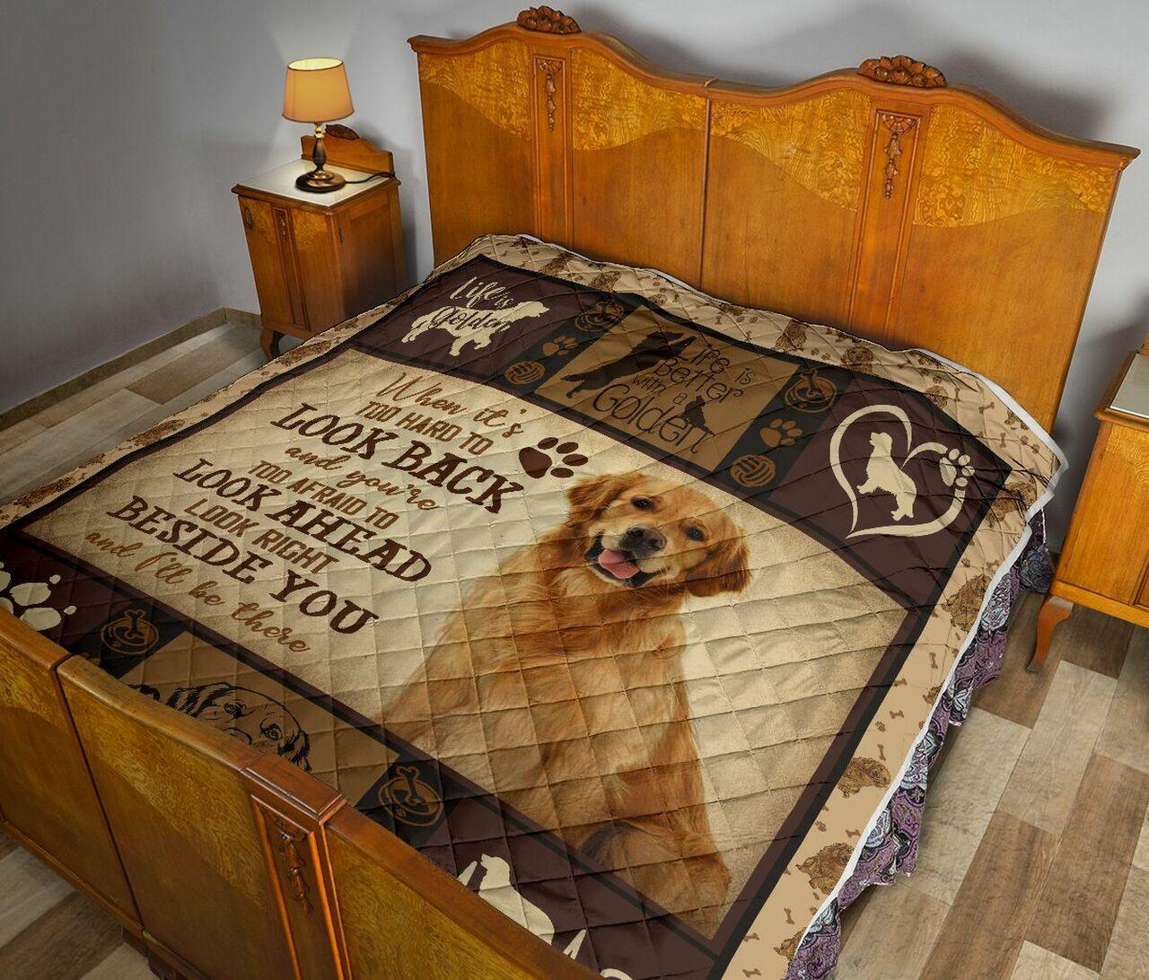 Golden Retriever When ItS Too Hard To Look Back Quilt Blanket and Home Decor