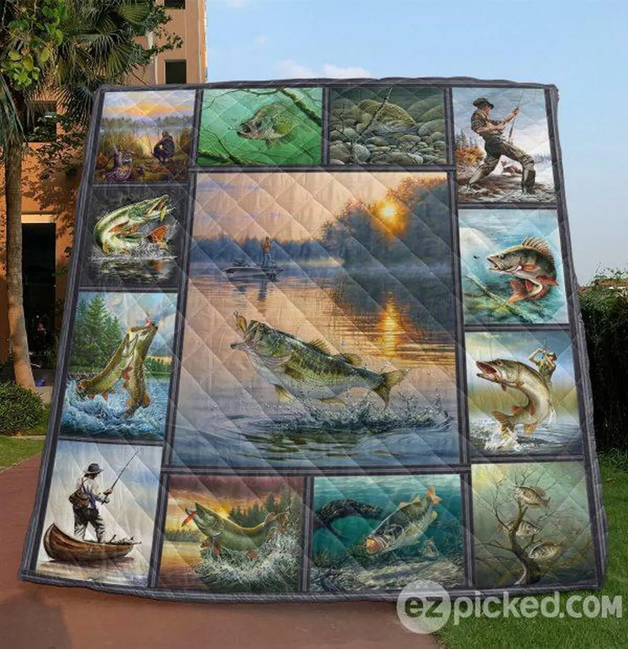 Gone Fishing Quilt Blanket Vq06 Quilt and Home Decor