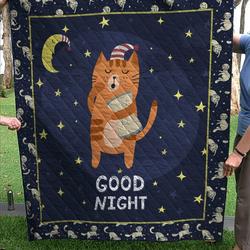 Good Night Cat Quilt and Home Decor