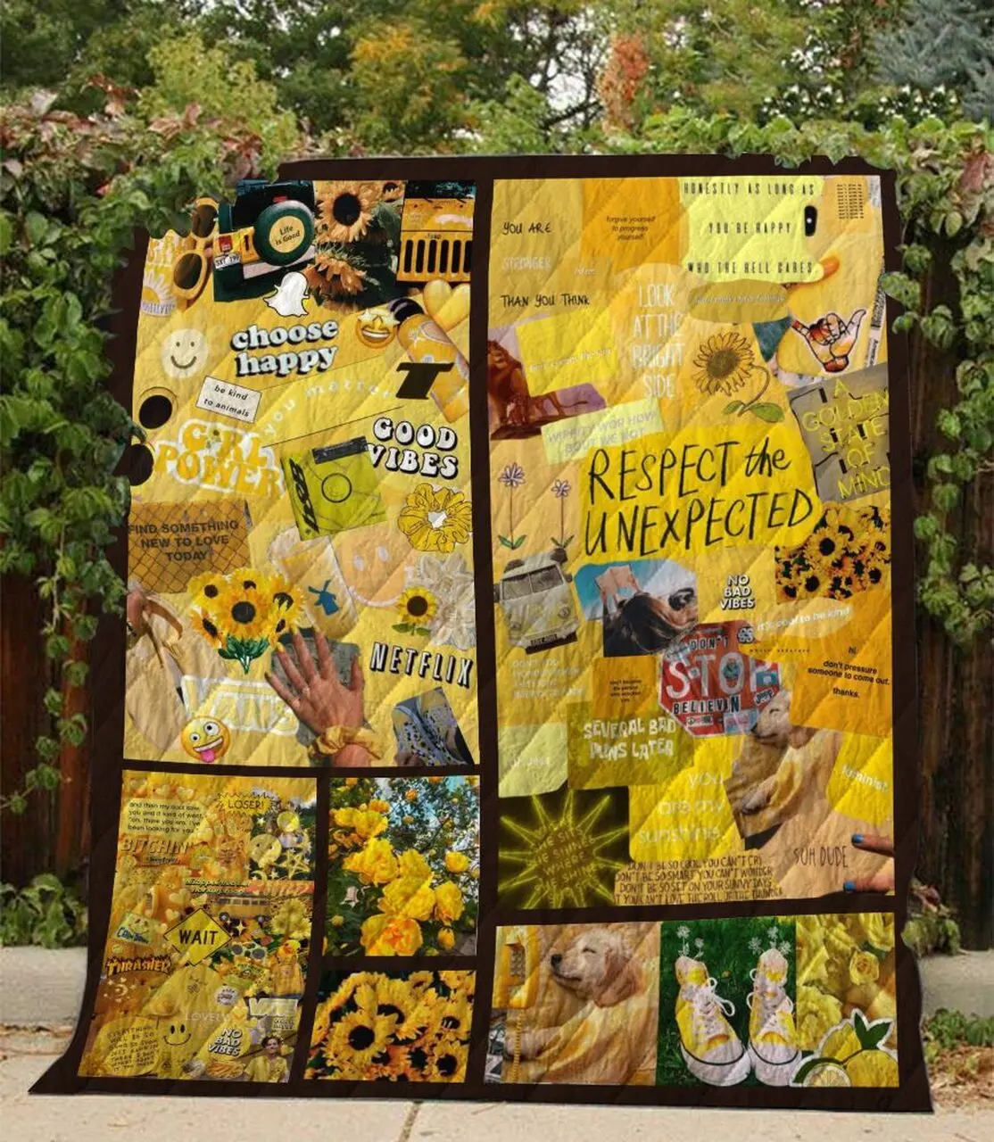 Good Vibes Yellow Quilt Blanket A169 and Home Decor