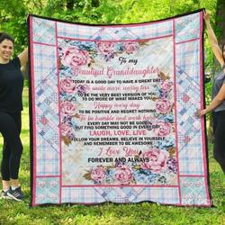 Granddaughter Beautiful Granddaughter Smile More Worry Less Blanket Th0807 Quilt and Home Decor