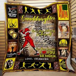 Granddaughter Never Stop Believing In Yourself Softball Quilt Blanket ABC07112192 and Home Decor
