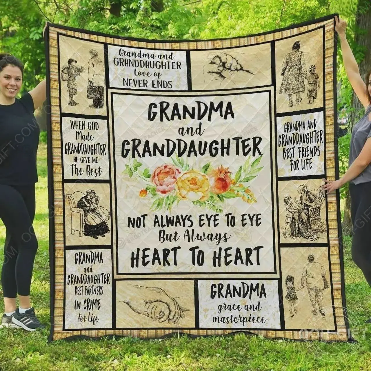Grandma And Granddaughter Always Heart To Heart Quilt Blanket Great Customized Blanket Gifts For Birthday Christmas Thanksgiving and Home Decor