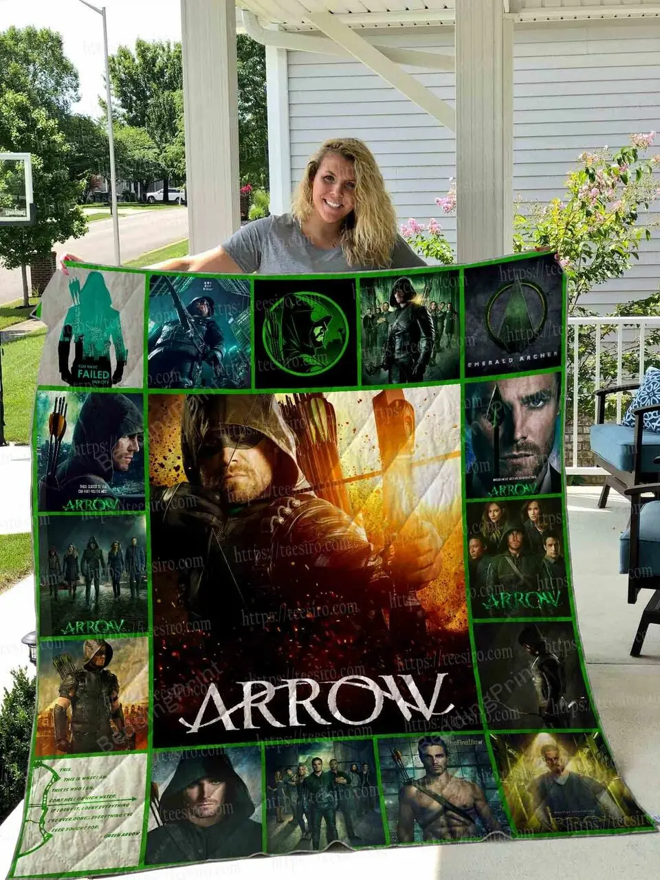 Green Arrow Quilt Blanket 01 and Home Decor