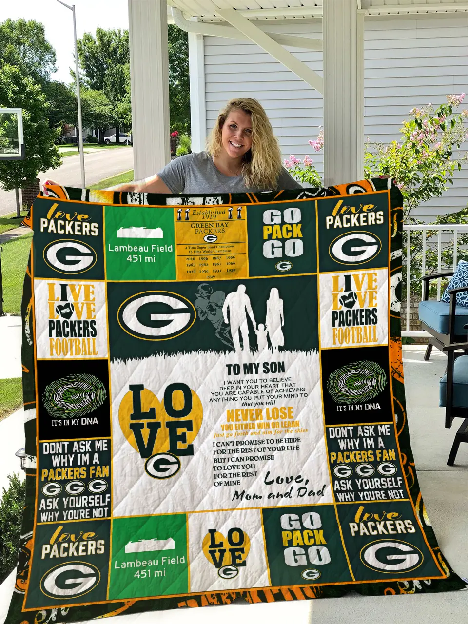 Green Bay Packers - To My Son - Love Mom And Dad Quilt and Home Decor