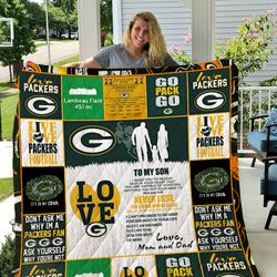 Green Bay Packers - To My Son - Love Mom And Dad Quilt and Home Decor