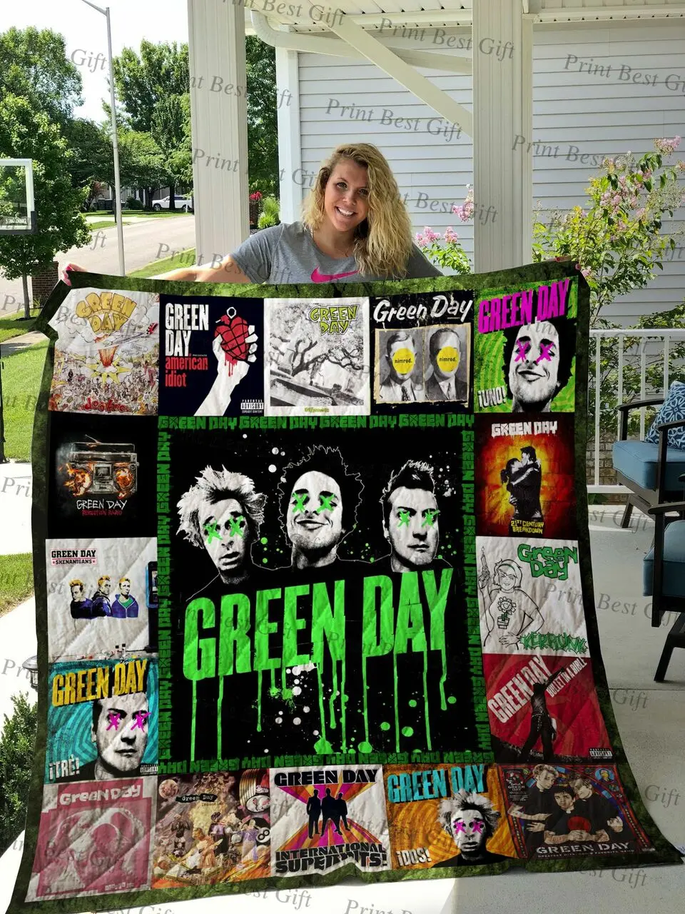 Green Day Poster Quilt Blanket and Home Decor
