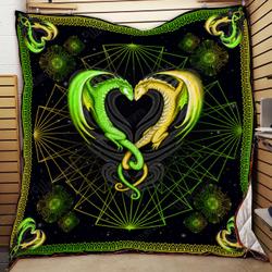 Green Dragon Couple Quilt Kp2 and Home Decor