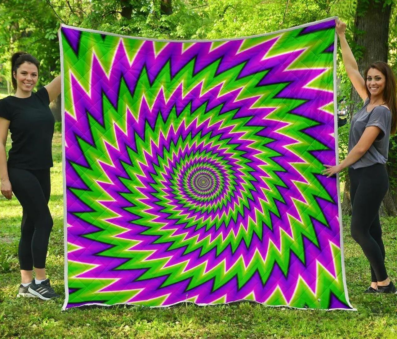 Green Spiral Moving Optical Illusion Cl17100308Mdq Quilt Blanket and Home Decor