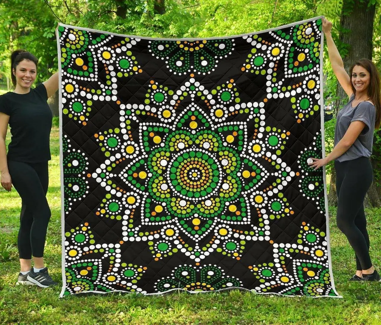Green White Dot Mandala Cl17100316Mdq Quilt Blanket and Home Decor