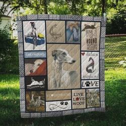 Greyhound Home Is Where The Hound Sleeps Quilt Blanket Great Customized Blanket Gifts For Birthday Christmas Thanksgiving and Home Decor
