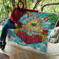 Guam Coat Of Arms Latte Stones Hibiscus Quilt and Home Decor