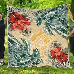 Guam Polynesian Hibiscus Flowers Beige Quilt and Home Decor