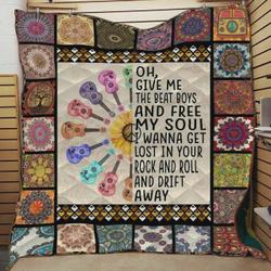Guitar Give Me The Beat Boys And Free My Soul Quilt Blanket Great Customized Blanket Gifts For Birthday Christmas Thanksgiving and Home Decor