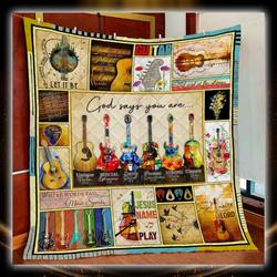 Guitar God Says You Are Quilt Blanket and Home Decor