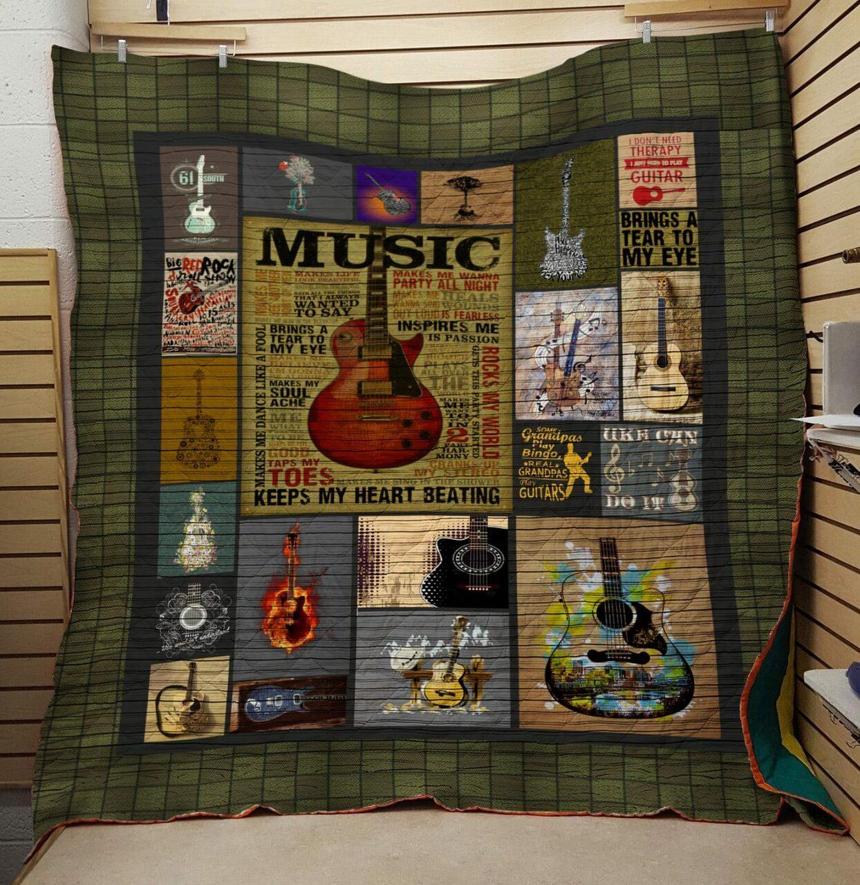 Guitar Music Quilt and Home Decor