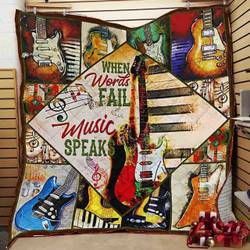 Guitar When Words Fail Music Speaks Quilt Blanket Great Customized Blanket Gifts For Birthday Christmas Thanksgiving and Home Decor