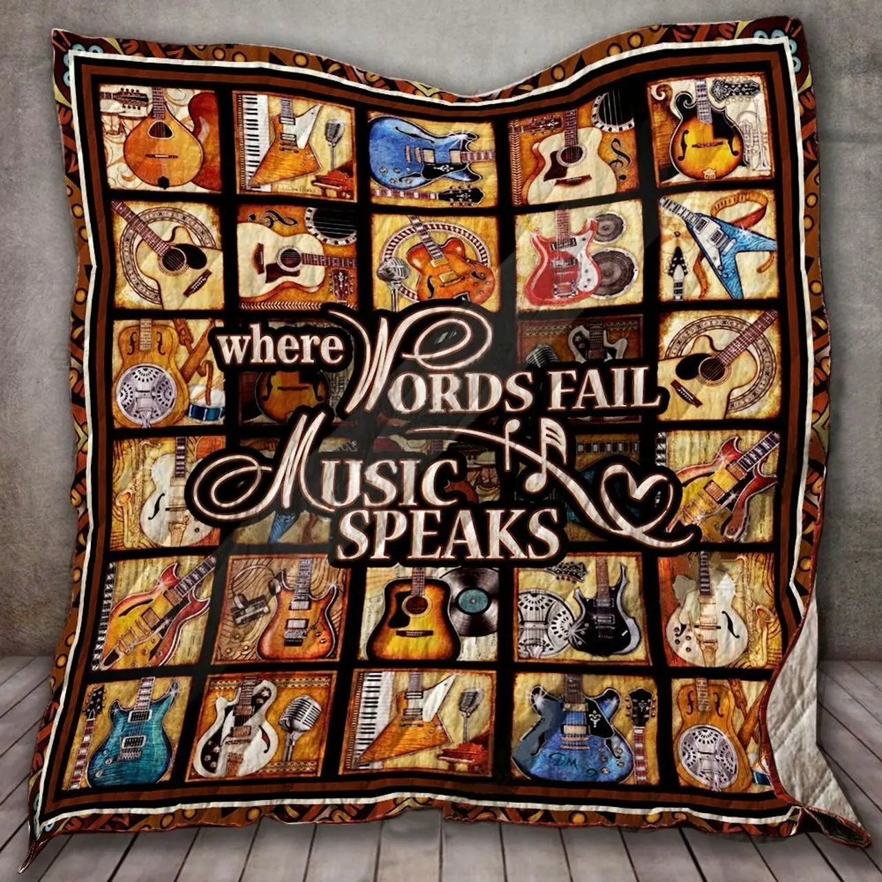 Guitar Where Words Fail Music Speaks Quilt Blanket Great Customized Blanket Gifts For Birthday Christmas Thanksgiving and Home Decor