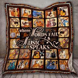 Guitar Where Words Fail Music Speaks Quilt Blanket Great Customized Blanket Gifts For Birthday Christmas Thanksgiving and Home Decor