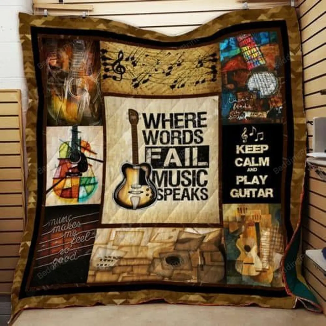 Guitar Where Words Fail Music Speaks Quilt Blanket Great Customized Gifts For Birthday Christmas Thanksgiving Perfect Gifts For Guitar Lover and Home Decor
