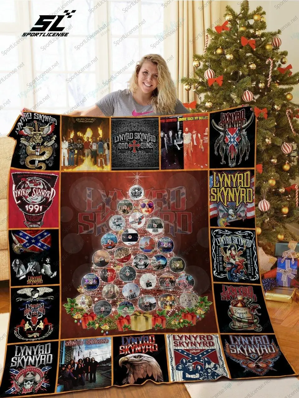 H Lynyrd Skynyrd Album Tree Christmas Quilt Blanket and Home Decor