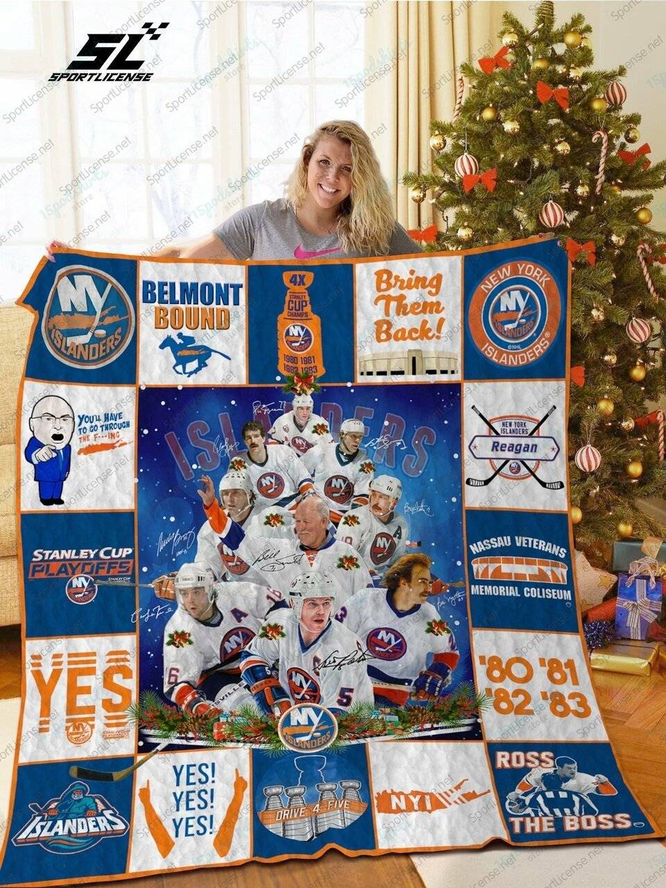 H New York Islanders Lg Christmas Quilt Blanket and Home Decor