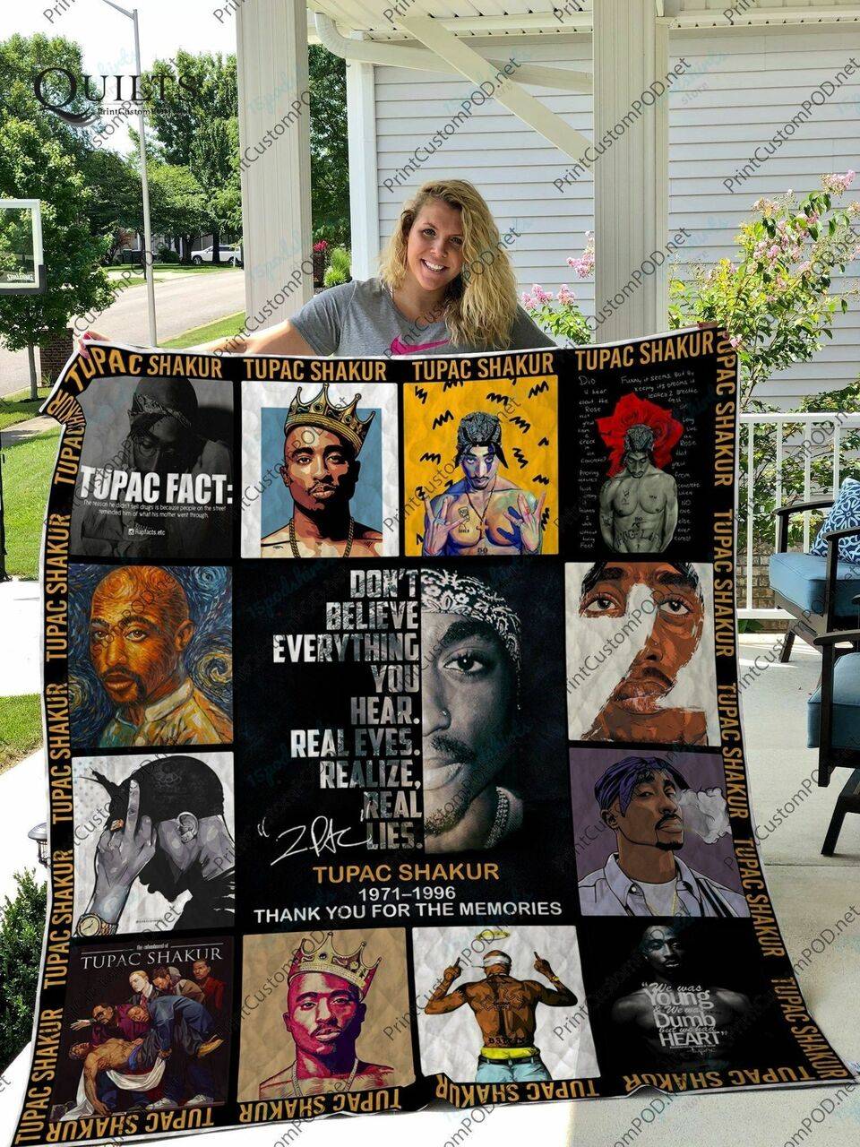 H Tupac Shakur Quilt Blanket For Fans and Home Decor