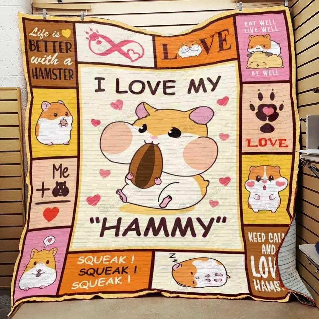 Hamster I Love My Hammy Quilt Blanket Great Customized Blanket Gifts For Birthday Christmas Thanksgiving and Home Decor