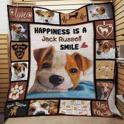 Happiness Is A Jack Russel Terrier Smile Quilt Blanket Great Customized Blanket Gifts For Birthday Christmas Thanksgiving and Home Decor