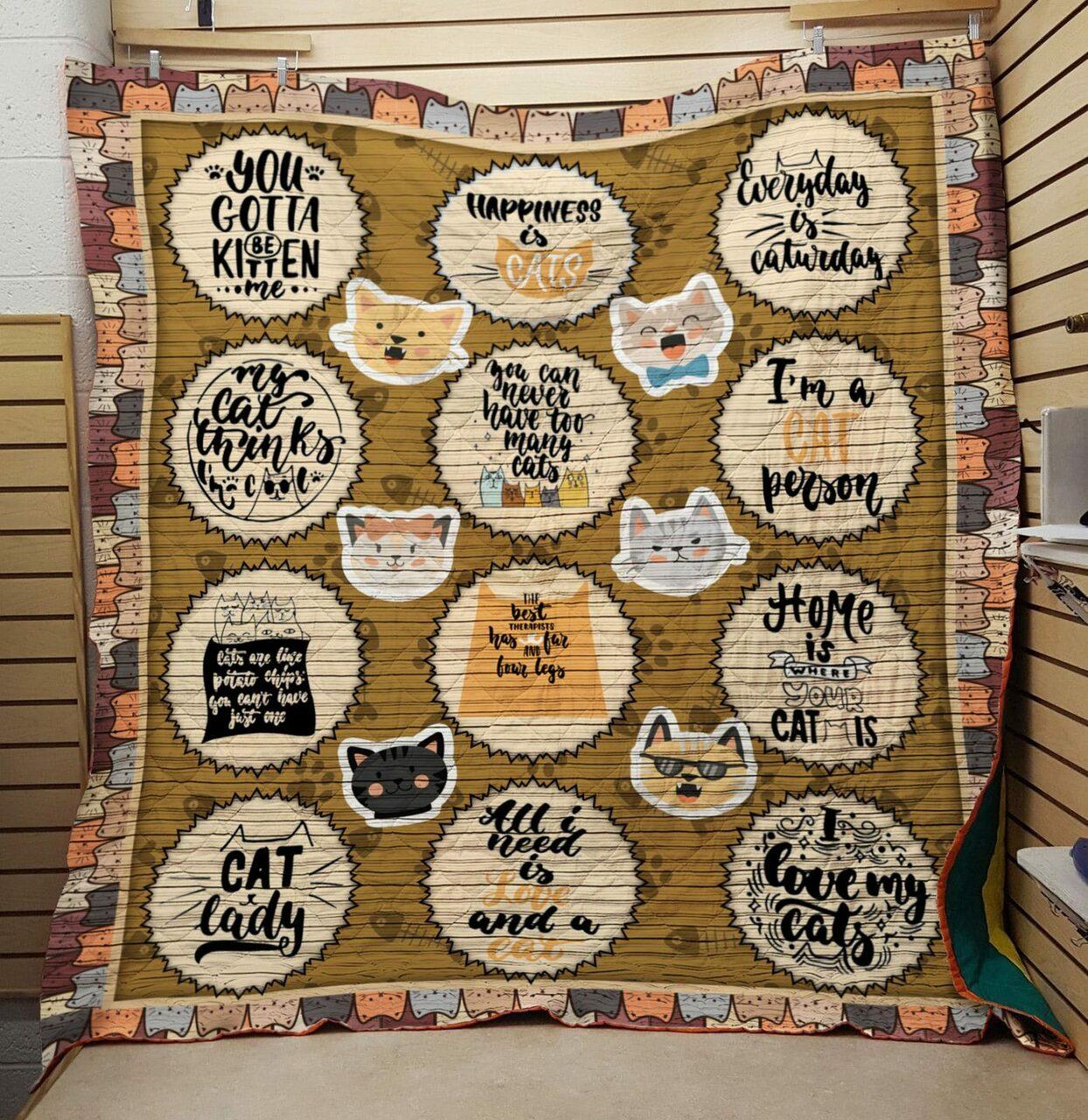 Happiness Is Cat Quilt and Home Decor