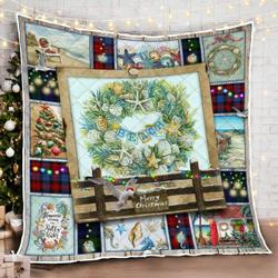 Happy Beach Christmas Quilt Blanket and Home Decor