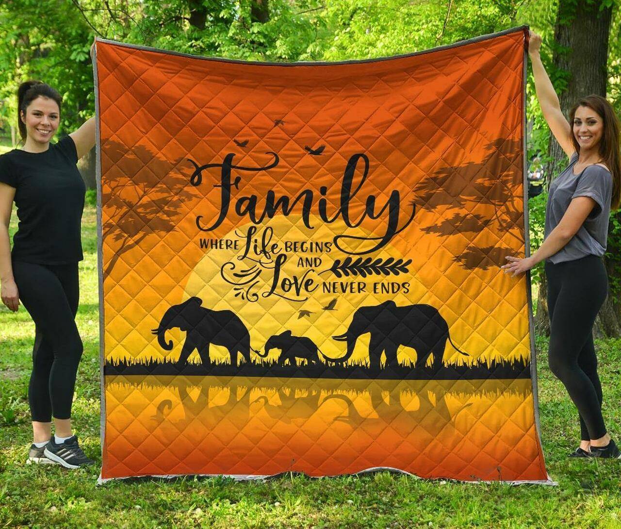 Happy Family Of Elephant Quilt Blanket AM082069-TQH and Home Decor