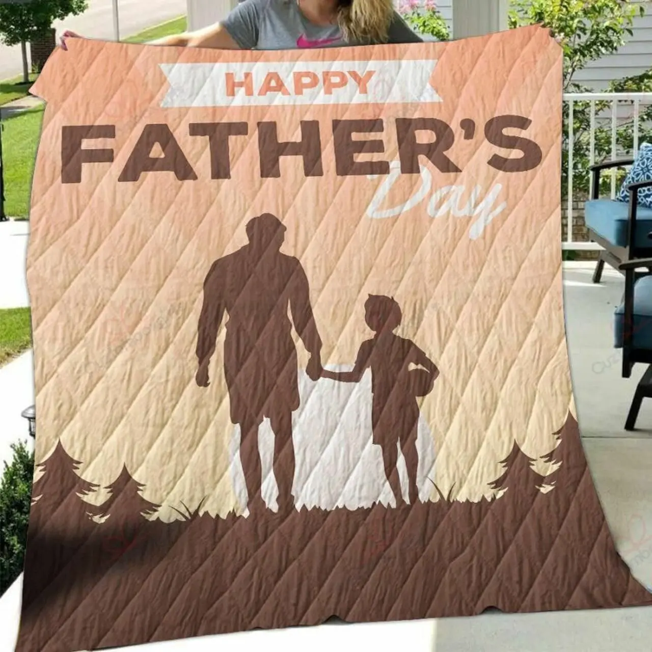 Happy FatherS Day With Dad And Son On Sunset Quilt Blanket Great Customized Blanket Gifts For Birthday Christmas Thanksgiving Perfect Gifts For FatherS Day and Home Decor