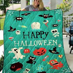 Happy Halloween Characters Quilt Blanket Great Customized Gifts For Birthday Halloween Perfect Gifts For Halloween Lover and Home Decor