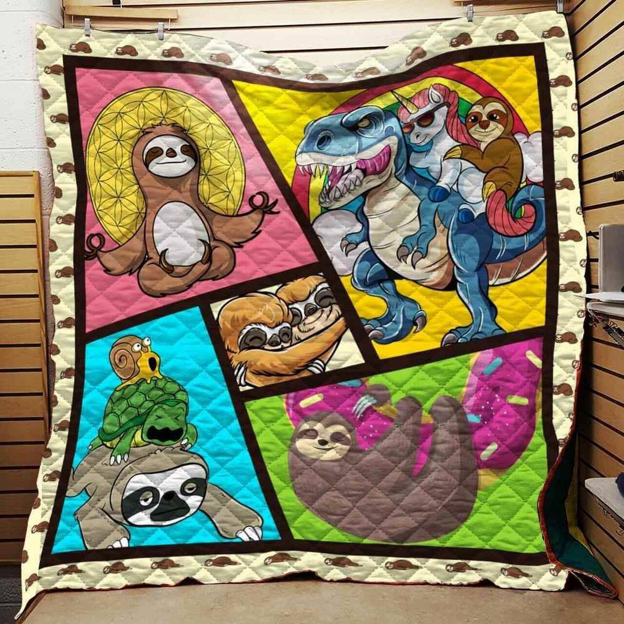 Happy Sloth Blanket Th1707 Quilt and Home Decor