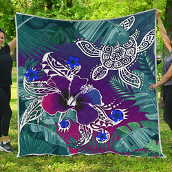 Hawaii Turtle Flowers And Palms Retro Quilt and Home Decor