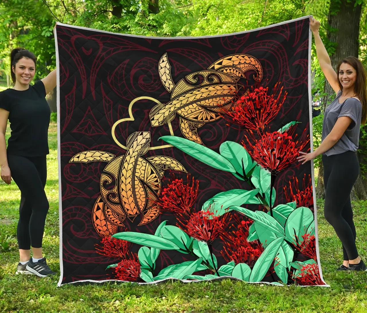 Hawaii Turtle Lehua Flower Polynesian Quilt and Home Decor