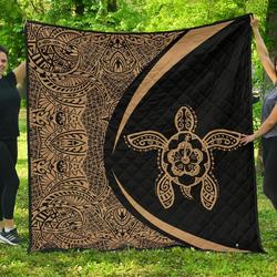 Hawaiian Hibiscus Turtle Polynesian Black Circle Style Ah Quilt Sje and Home Decor